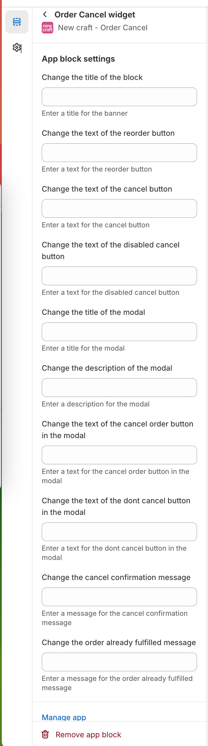 App block settings