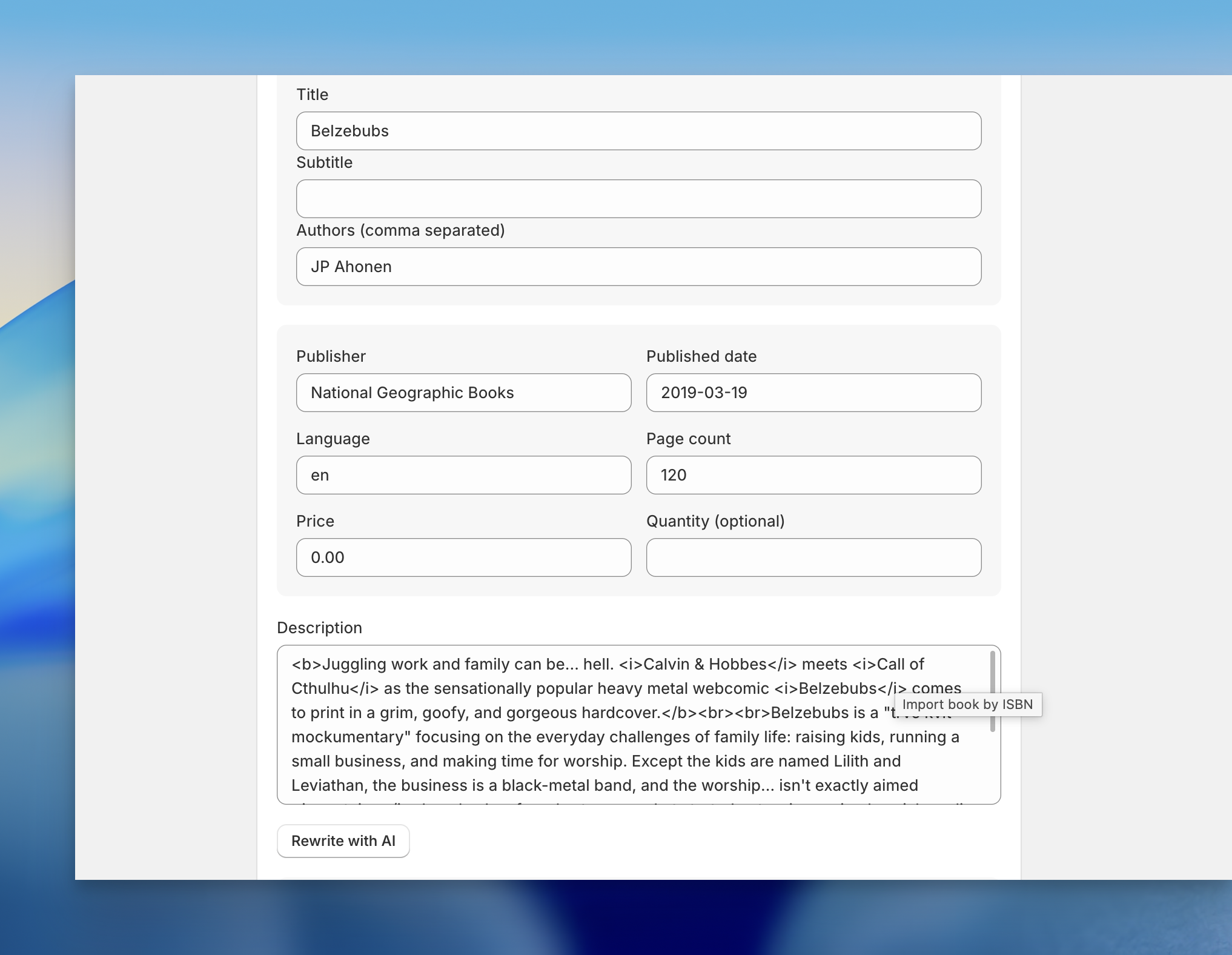 Book Importer rewrite with AI button on the preview screen