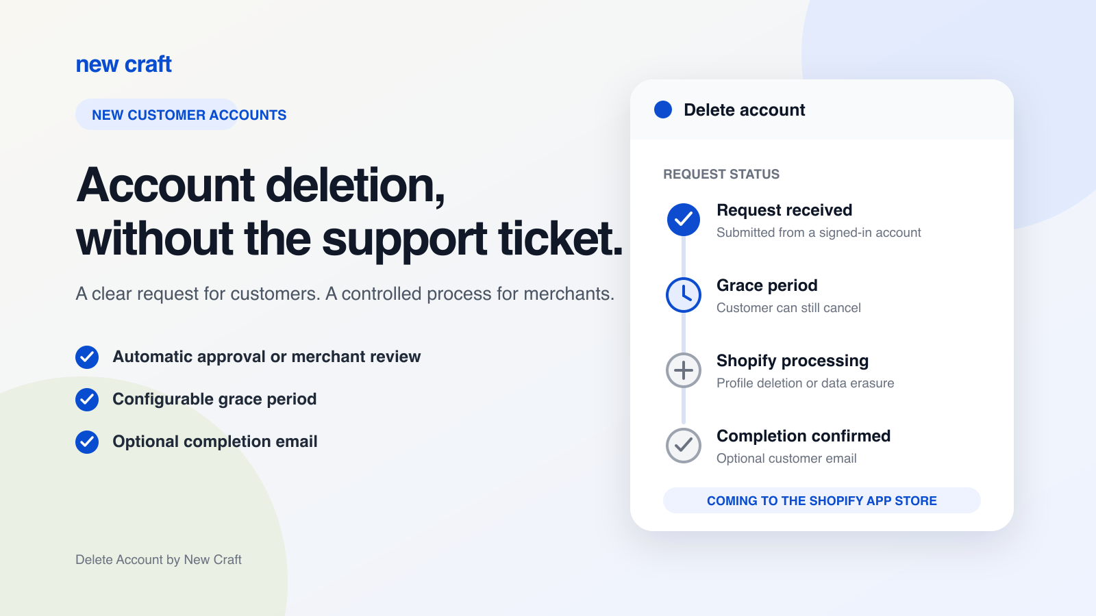 Delete Account workflow for Shopify customer account deletion
